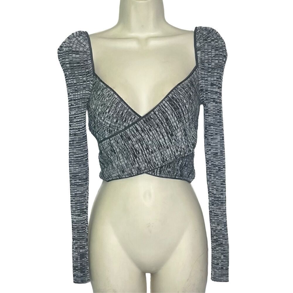 Self-Portrait Crossover-front Ribbed-knit Cropped Top NWOT Size Medium - Picture 3 of 7